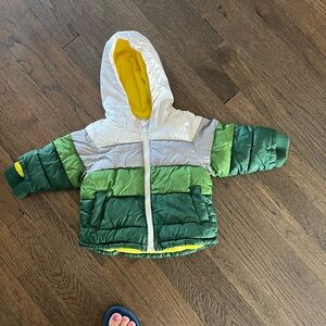 Green and White  Old Navy Hooded Puffer Jacket size 12-18 months